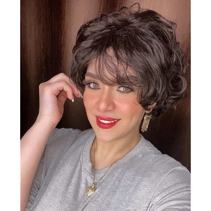 DILLARDS Short Pixie Cut Wig, Wavy Black Synthetic Hair, Layered Style with Side Bangs, Natural Looking Volume for Daily Wear - Image 5